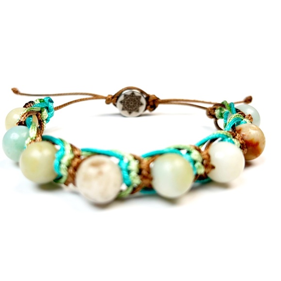 Natural Stones - Green & Brown Macrame Men Bracelet - Picture 1 of 4